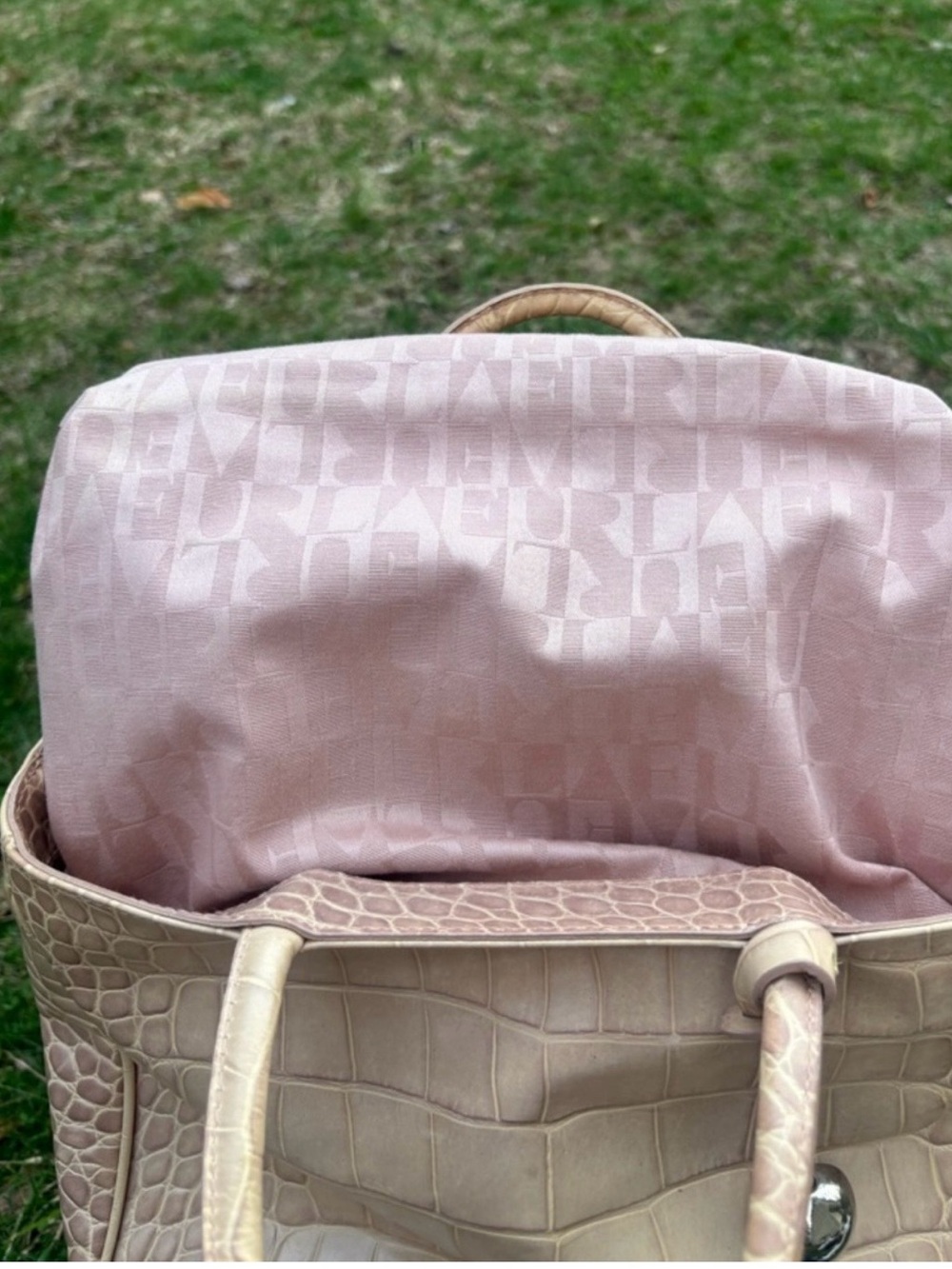 Furla Croc-Embossed Tan Leather Tote with Logo Charm - Picture 8 of 13